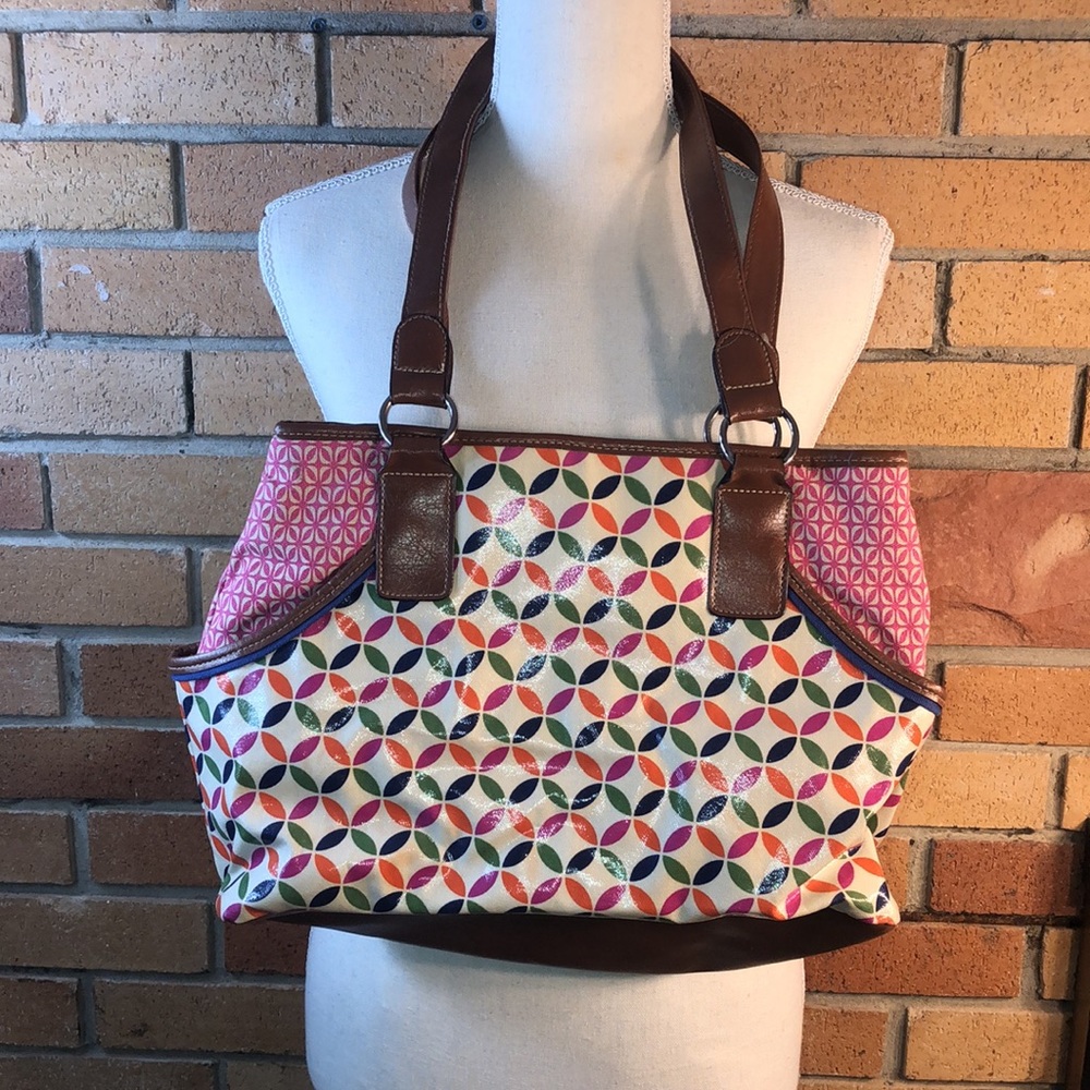 Multi fabric/color handbag